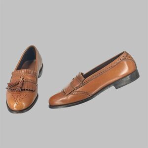 Allen Edmonds Shoes Mens 9.5 D Cognac Brown Brogue Tassel Bridgeton Loafers USA